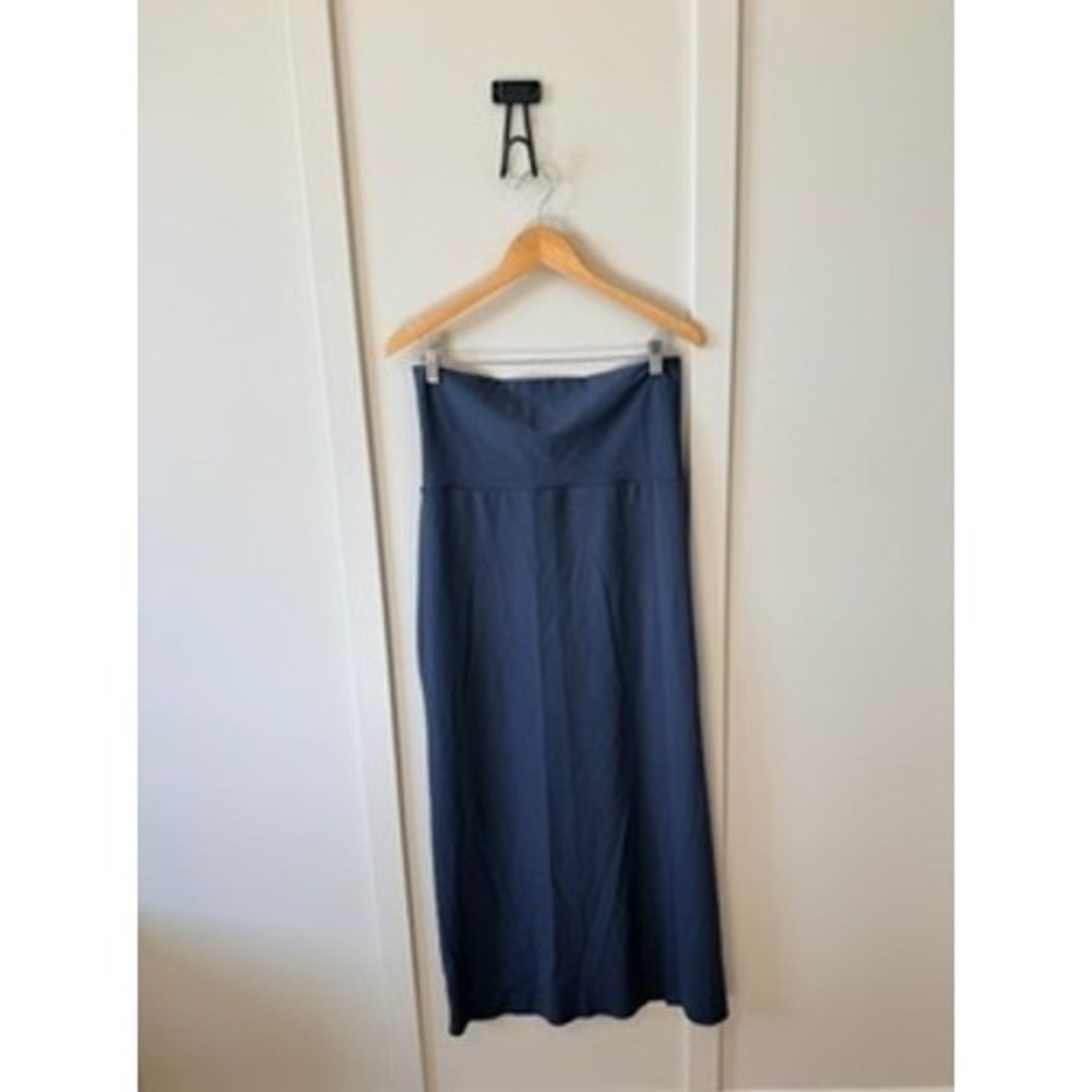 SKIMS Soft Lounge Maxi Skirt Slate Blue High Waisted Stretch Size Large w/ Slit